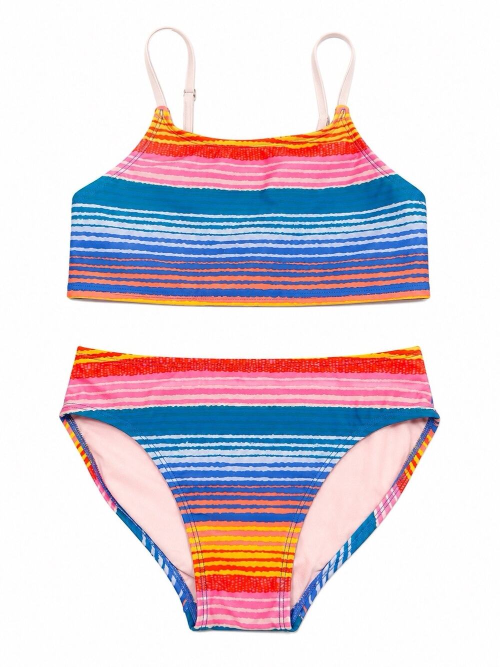 Art Class Girls Rainbow Stripe Two Piece Swimsuit Size L 10/12